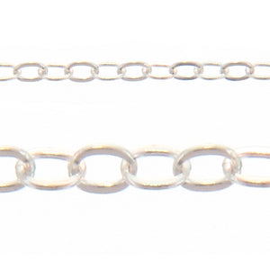 Sterling Silver 1.30mm Width by 1.95mm Length, Flat Cable Chain. Price per: 1 Foot.