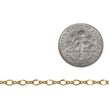 Load image into Gallery viewer, 14kt Gold Filled 1.2mm Width by 3.0mm Length Figure 8 Link Connected to 2.0mm Width by 3.0mm Length Flat Oval Curb Link, Figure 8 Chain. Price per: 1 Foot.
