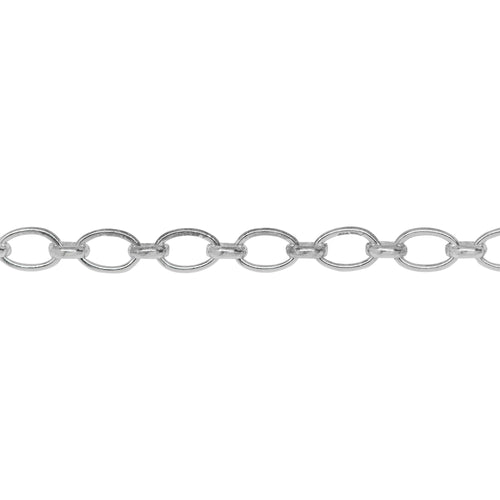 Chain by Foot. Sterling Silver 4.6mm Width by 7.0mm Length Smooth Oval Link Followed by 3.7mm by 4.1mm Rolo Link, Long and Short Chain. Price per: 1 Foot.
