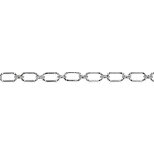 Chain by Foot. Sterling Silver 3.2mm Width by 6.0mm Length, Elongated Oval Link Followed by 2.7mm Width by 3.1mm Length Oval Rolo Link, Long and Short Chain. Price per: 1 Foot.