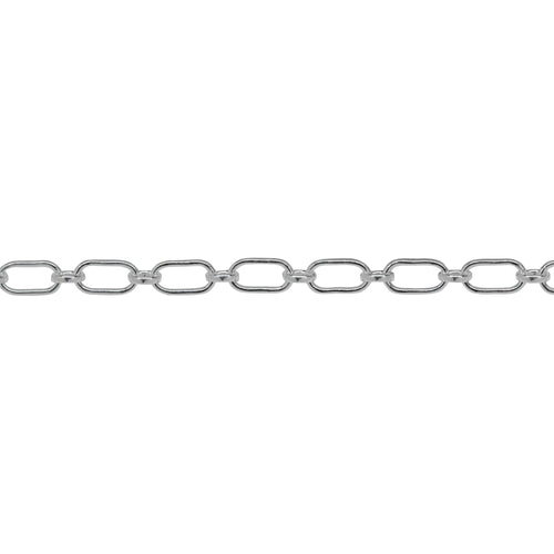 Chain by Foot. Sterling Silver 3.2mm Width by 6.0mm Length, Elongated Oval Link Followed by 2.7mm Width by 3.1mm Length Oval Rolo Link, Long and Short Chain. Price per: 1 Foot.