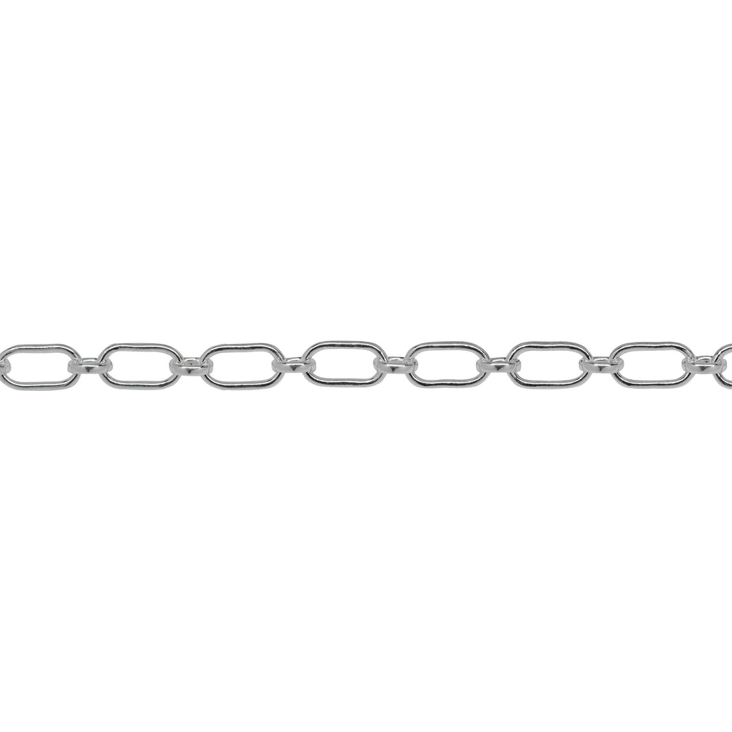 Chain by Foot. Sterling Silver 3.2mm Width by 6.0mm Length, Elongated Oval Link Followed by 2.7mm Width by 3.1mm Length Oval Rolo Link, Long and Short Chain. Price per: 1 Foot.