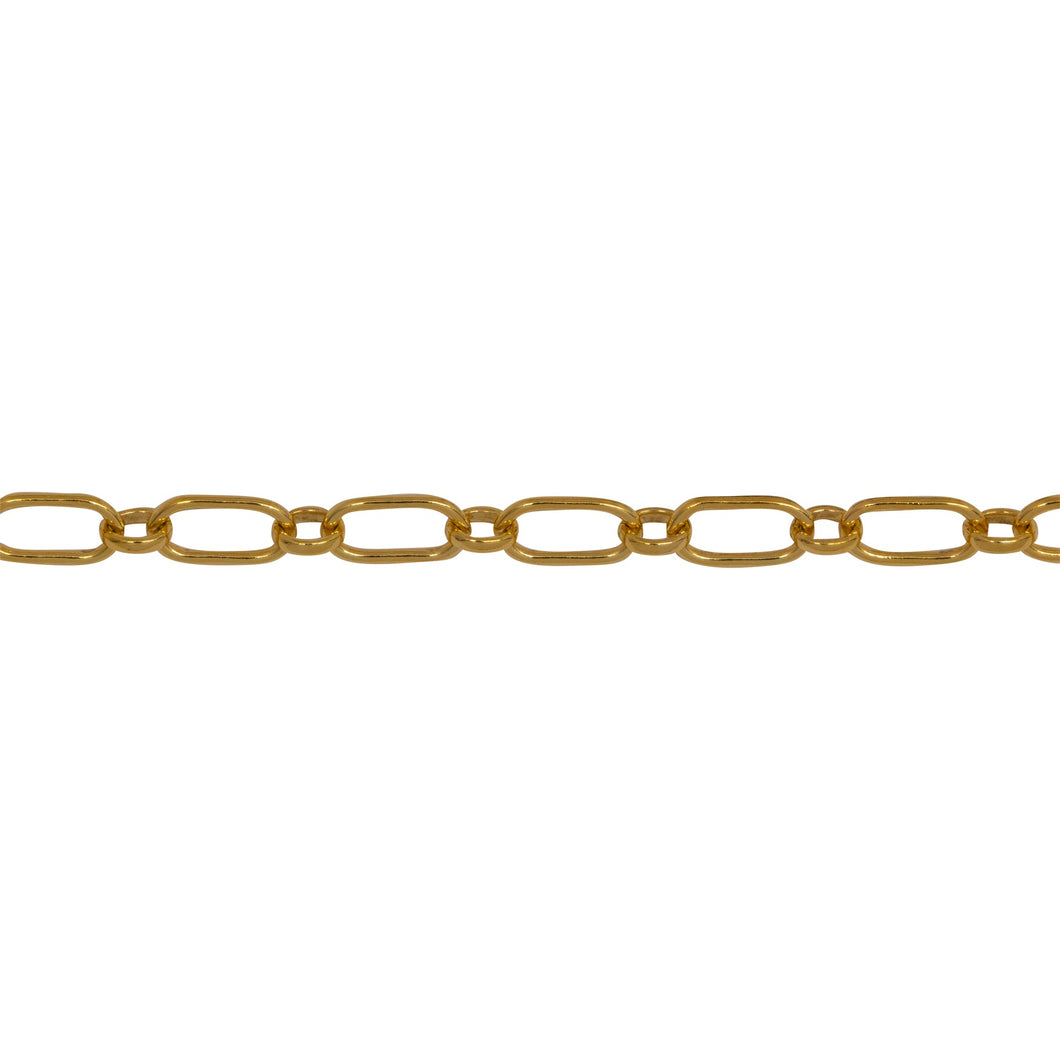 Chain by Foot. 14kt Gold Filled 3.2mm Width by 6.0mm Length, Elongated Oval Link Followed by 2.7mm Width by 3.1mm Length Oval Rolo Link, Long and Short Chain. Price per: 1 Foot.