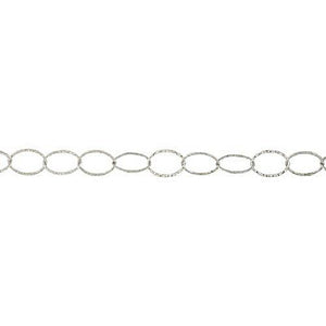 Sterling Silver 14.0mm by 21.0mm Hammered Cable Chain. Price per: 1 Foot.