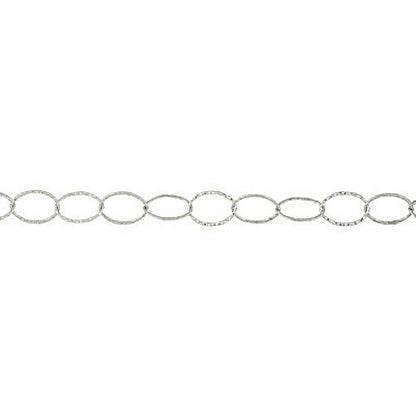 Sterling Silver 14.0mm by 21.0mm Hammered Cable Chain. Price per: 1 Foot.