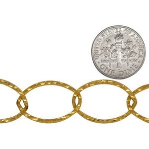 14kt Gold Filled 14.0mm by 21.0mm Hammered Cable Chain. Price per: 1 Foot.