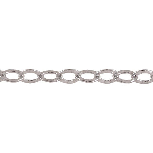 Sterling Silver 7.5mm Width by 10.5mm Length, Hammered Cable Chain. Price per: 1 Foot.