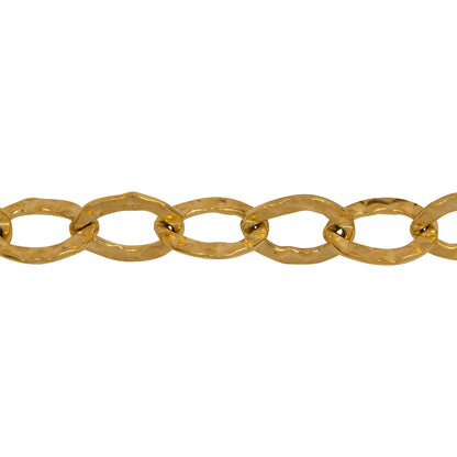 Chain by Foot. 14kt Gold Filled 7.5mm Width by 10.5mm Length, Hammered Cable Chain. Price per: 1 Foot.
