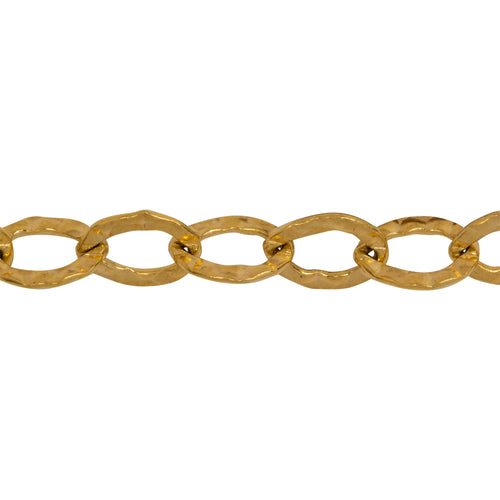 Chain by Foot. 14kt Gold Filled 7.5mm Width by 10.5mm Length, Hammered Cable Chain. Price per: 1 Foot.