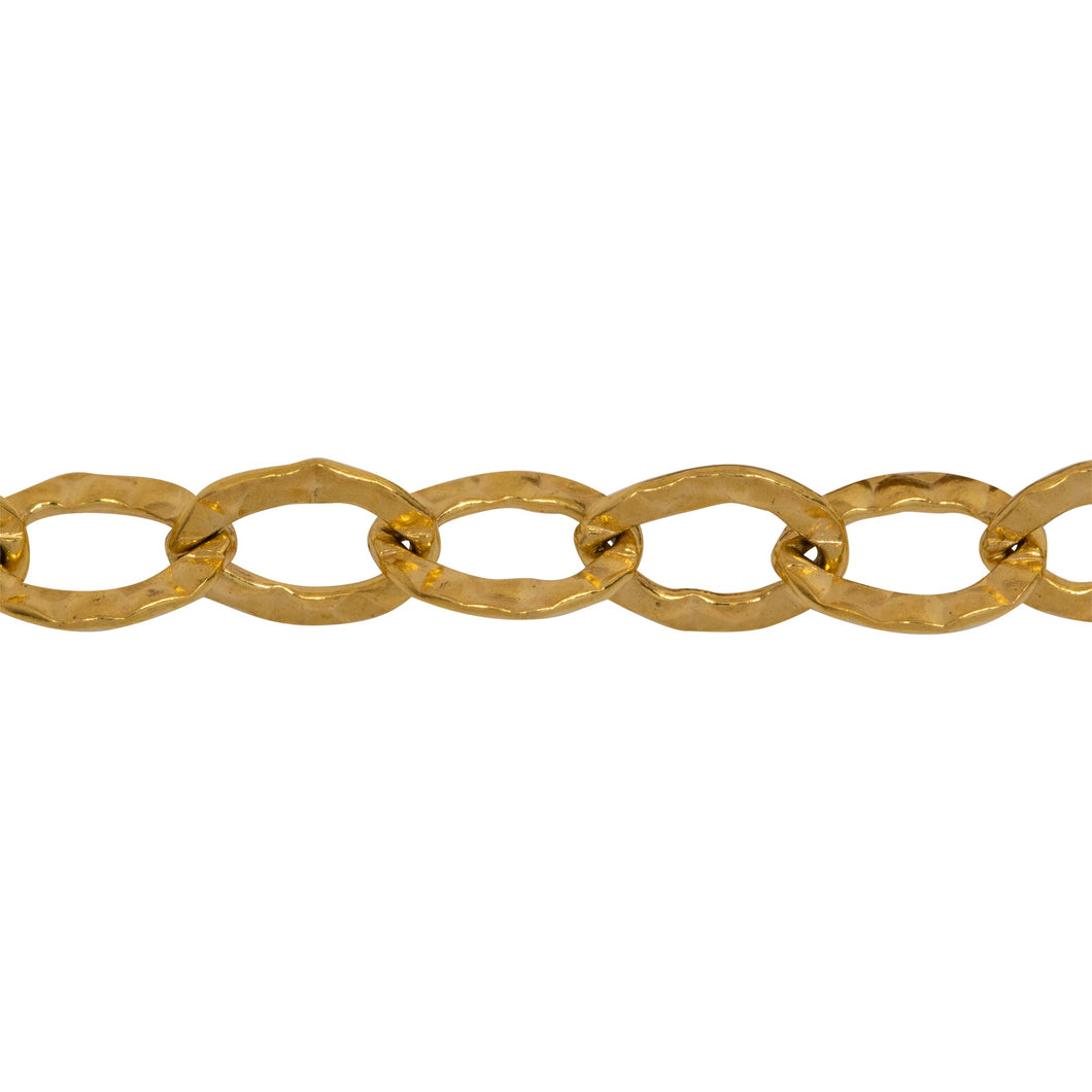 Chain by Foot. 14kt Gold Filled 7.5mm Width by 10.5mm Length, Hammered Cable Chain. Price per: 1 Foot.