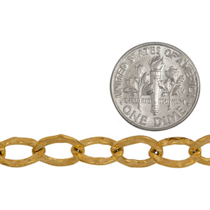 14kt Gold Filled 7.5mm Width by 10.5mm Length, Hammered Cable Chain. Price per: 1 Foot.