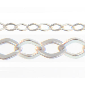 Sterling Silver 2.25mm Width by 3.02mm Length Diamond Shape, Flat Cable Chain. Price per: 1 Foot.