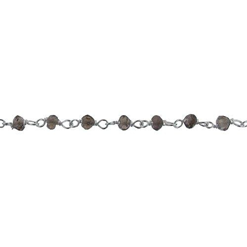 Brass Silver Plated 3.0mm Natural Hand Cut Smoky Topaz Gem Stone Chain. Price per: 1 Inch.