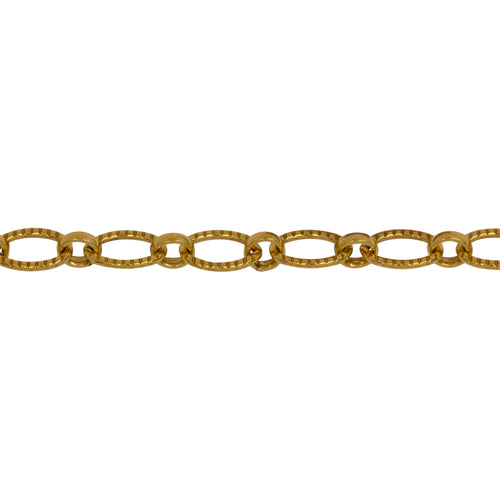 Chain by Foot. 14kt Gold Filled 4.7mm Width by 7.5mm Length Corrugated Oval Link Followed by 3.7mm by 4.0mm Rolo Link, Long and Short Chain. Price per: 1 Foot.