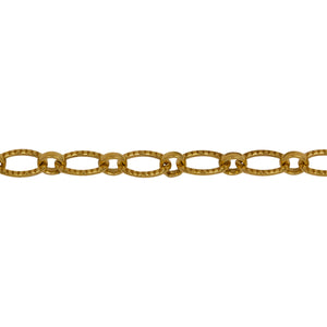 Chain by Foot. 14kt Gold Filled 4.7mm Width by 7.5mm Length Corrugated Oval Link Followed by 3.7mm by 4.0mm Rolo Link, Long and Short Chain. Price per: 1 Foot.