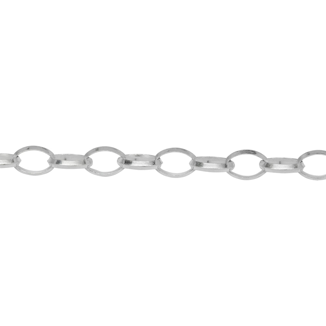 Chain by Foot. Sterling Silver 4.9mm Width by 7.0mm Length Diamond Cut Oval Cable Chain. Price per: 1 Foot.