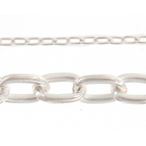 Sterling Silver 1.50mm Width by 2.75mm Length, Smooth Oval Cable Chain. Price per: 1 Foot.