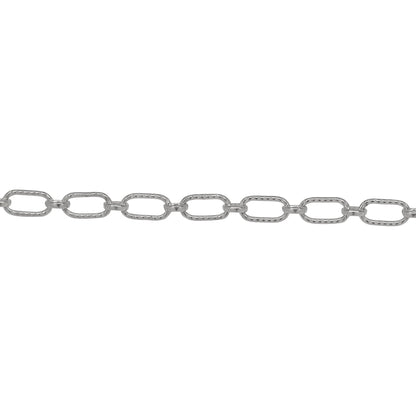 Chain by Foot. Sterling Silver 3.3mm Width by 6.3mm Length Corrugated Oval Connected With 2.7mm Width by 3.1mm Length Oval Rolo Link, Long and Short Chain. Price per: 1 Foot.