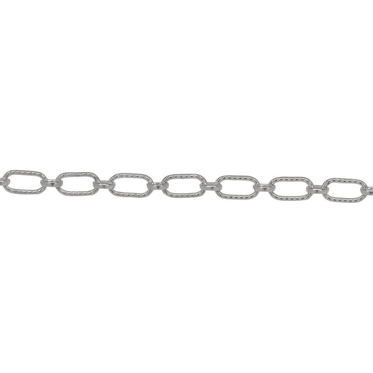 Chain by Foot. Sterling Silver 3.3mm Width by 6.3mm Length Corrugated Oval Connected With 2.7mm Width by 3.1mm Length Oval Rolo Link, Long and Short Chain. Price per: 1 Foot.