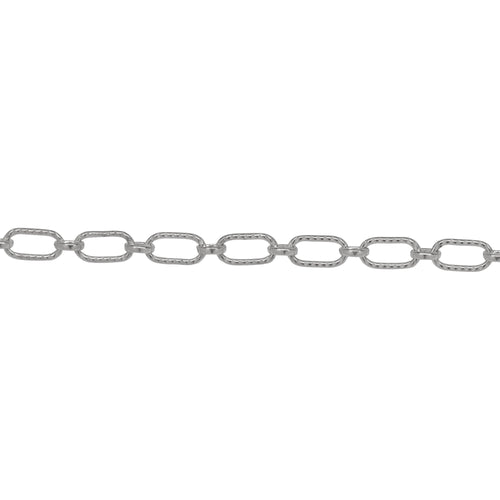 Chain by Foot. Sterling Silver 3.3mm Width by 6.3mm Length Corrugated Oval Connected With 2.7mm Width by 3.1mm Length Oval Rolo Link, Long and Short Chain. Price per: 1 Foot.