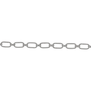 Chain by Foot. Sterling Silver 3.3mm Width by 6.3mm Length Corrugated Oval Connected With 2.7mm Width by 3.1mm Length Oval Rolo Link, Long and Short Chain. Price per: 1 Foot.
