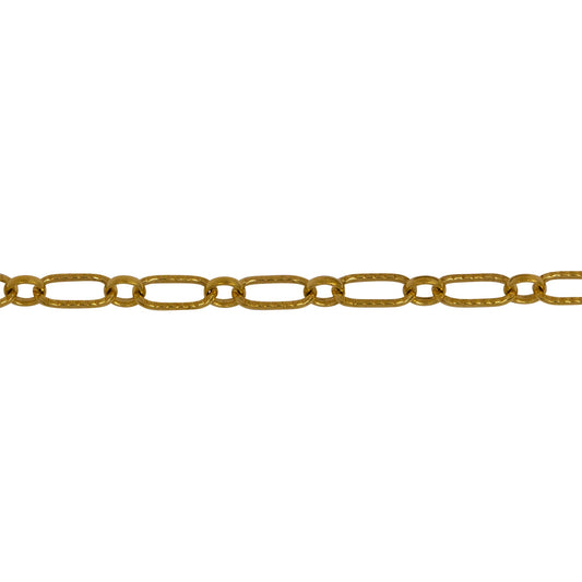 Chain by Foot. 14kt Gold Filled 3.3mm Width by 6.3mm Length Corrugated Oval Connected With 2.7mm Width by 3.1mm Length Oval Rolo Link, Long and Short Chain. Price per: 1 Foot.