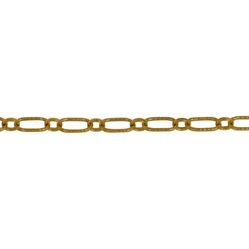 Chain by Foot. 14kt Gold Filled 3.3mm Width by 6.3mm Length Corrugated Oval Connected With 2.7mm Width by 3.1mm Length Oval Rolo Link, Long and Short Chain. Price per: 1 Foot.