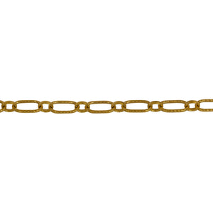 Chain by Foot. 14kt Gold Filled 3.3mm Width by 6.3mm Length Corrugated Oval Connected With 2.7mm Width by 3.1mm Length Oval Rolo Link, Long and Short Chain. Price per: 1 Foot.