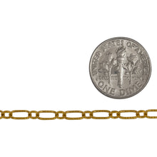 Load image into Gallery viewer, 14kt Gold Filled 3.3mm Width by 6.3mm Length Corrugated Oval Connected With 2.7mm Width by 3.1mm Length Oval Rolo Link, Long and Short Chain. Price per: 1 Foot.
