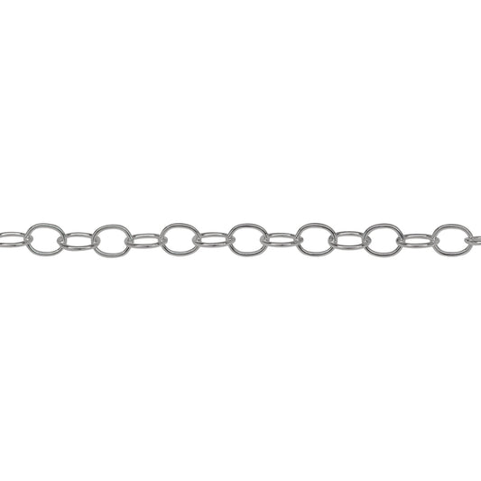 Chain by Foot. Sterling Silver 3.6mm Width by 4.6mm Length, Smooth Cable Chain. Price per: 1 Foot.