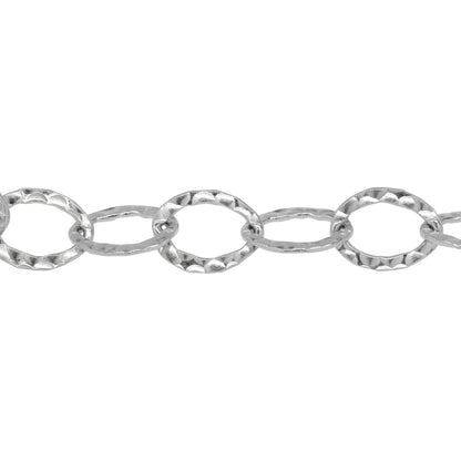 Chain by Foot. Sterling Silver 9.0mm Width by 12.4mm Length, Hammered Cable Chain. Price per: 1 Foot.