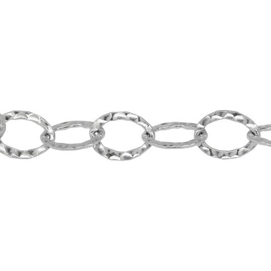 Chain by Foot. Sterling Silver 9.0mm Width by 12.4mm Length, Hammered Cable Chain. Price per: 1 Foot.
