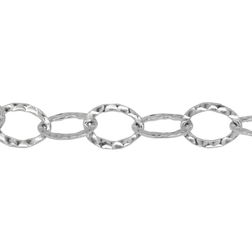 Chain by Foot. Sterling Silver 9.0mm Width by 12.4mm Length, Hammered Cable Chain. Price per: 1 Foot.