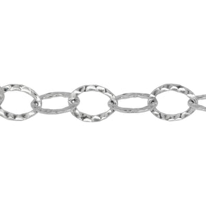 Chain by Foot. Sterling Silver 9.0mm Width by 12.4mm Length, Hammered Cable Chain. Price per: 1 Foot.
