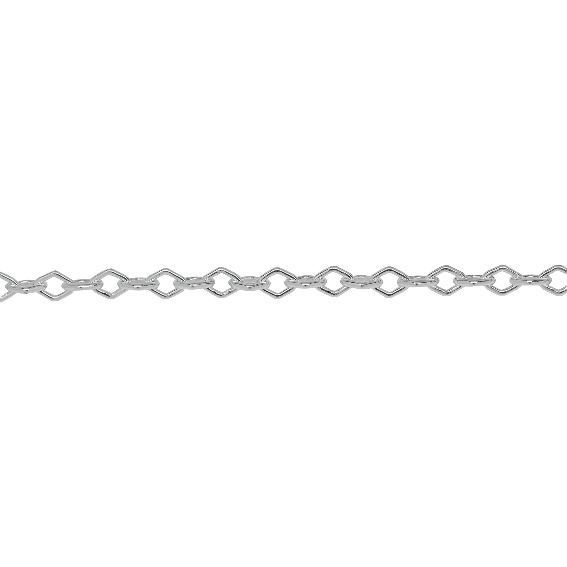 Chain by Foot. Sterling Silver 3.0mm Width by 4.0mm Length, Diamond Shaped Smooth Cable Chain. Price per: 1 Foot.
