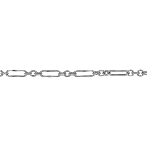 Chain by Foot. Sterling Silver 2.3mm Width by 6.8mm Length, Dapped Long Link Connected With Three of 2.2mm Width by 2.5mm Length Short Links, Long and Short Chain. Price per: 1 Foot.