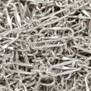 Sterling Silver 2.3mm Width by 6.8mm Length, Dapped Long Link Connected With Three of 2.2mm Width by 2.5mm Length Short Links, Long and Short Chain. Price per: 1 Foot.