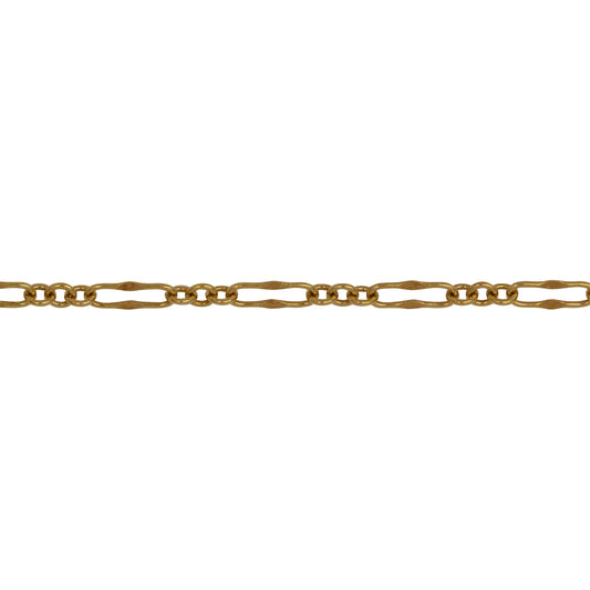 Chain by Foot. 14kt Gold Filled 2.3mm Width by 6.8mm Length, Dapped Long Link Connected With Three of 2.2mm Width by 2.5mm Length Short Links, Long and Short Chain. Price per: 1 Foot.