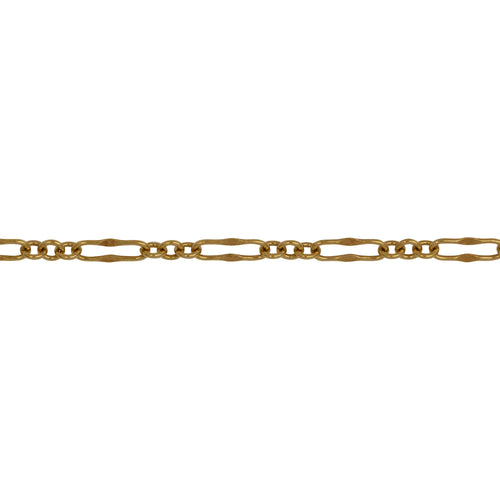 Chain by Foot. 14kt Gold Filled 2.3mm Width by 6.8mm Length, Dapped Long Link Connected With Three of 2.2mm Width by 2.5mm Length Short Links, Long and Short Chain. Price per: 1 Foot.