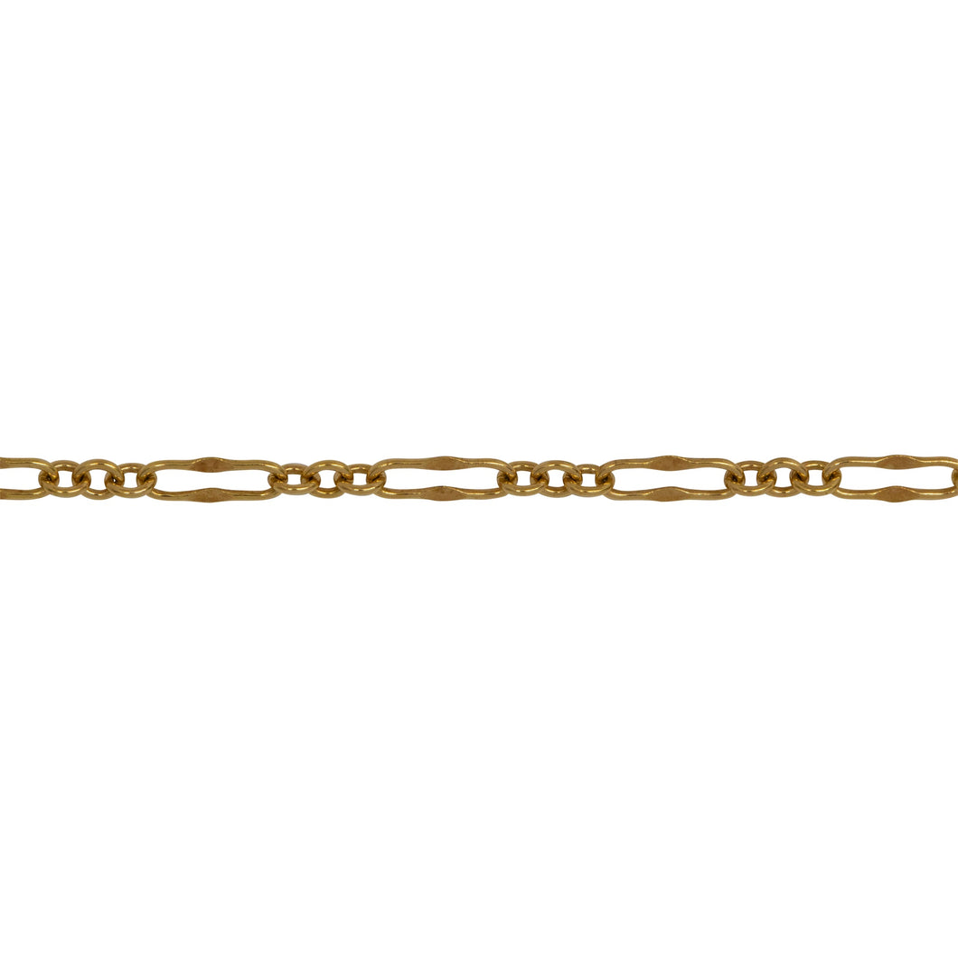 Chain by Foot. 14kt Gold Filled 2.3mm Width by 6.8mm Length, Dapped Long Link Connected With Three of 2.2mm Width by 2.5mm Length Short Links, Long and Short Chain. Price per: 1 Foot.