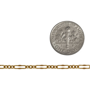 14kt Gold Filled 2.3mm Width by 6.8mm Length, Dapped Long Link Connected With Three of 2.2mm Width by 2.5mm Length Short Links, Long and Short Chain. Price per: 1 Foot.