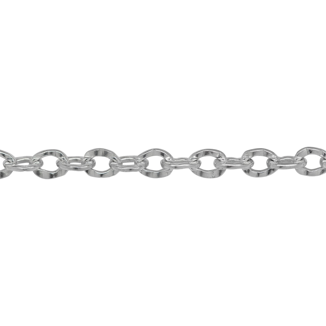 Chain by Foot. Sterling Silver 4.2mm Width by 5.5mm Length, Hammered Cable Chain. Price per: 1 Foot.