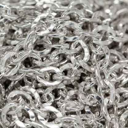 Sterling Silver 4.2mm Width by 5.5mm Length, Hammered Cable Chain. Price per: 1 Foot.