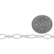 Load image into Gallery viewer, Sterling Silver One of 4.1mm Width by 7.8mm Length Corrugated Long Oval Link Followed by Three of 2.5mm Width by 3.0mm Length Smaller Oval Links With Middle Smaller Oval Link Being Smooth, Long and Short Chain. Price per: 1 Foot.
