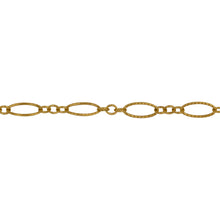Load image into Gallery viewer, Chain by Foot. 14kt Gold Filled One of 4.1mm Width by 7.8mm Length Corrugated Long Oval Link Followed by Three of 2.5mm Width by 3.0mm Length Smaller Oval Links With Middle Smaller Oval Link Being Smooth, Long and Short Chain. Price per: 1 Foot.
