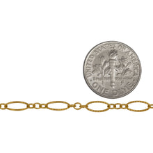 Load image into Gallery viewer, 14kt Gold Filled One of 4.1mm Width by 7.8mm Length Corrugated Long Oval Link Followed by Three of 2.5mm Width by 3.0mm Length Smaller Oval Links With Middle Smaller Oval Link Being Smooth, Long and Short Chain. Price per: 1 Foot.
