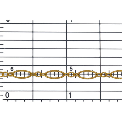 14kt Gold Filled One of 4.1mm Width by 7.8mm Length Corrugated Long Oval Link Followed by Three of 2.5mm Width by 3.0mm Length Smaller Oval Links With Middle Smaller Oval Link Being Smooth, Long and Short Chain. Price per: 1 Foot.