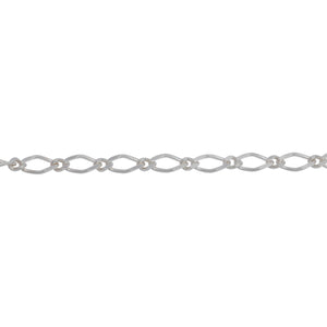 Chain by Foot. Sterling Silver 2.45mm Width by 5.00mm Length Long Link Connected to 1.78mm Width by 2.40mm Length Small Link, Diamond Cut Long and Short Chain. Price per: 1 Foot.