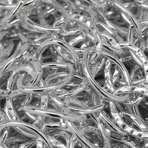 Sterling Silver 9.40mm Width by 13.03mm Length, Hammered Oval Link Connected with 9.15mm Width by 12.47mm Length Smooth Oval Link Cable Chain. Price per: 1 Foot.