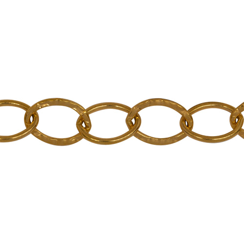 Chain by Foot. 14kt Gold Filled 9.40mm Width by 13.03mm Length, Hammered Oval Link Connected with 9.15mm Width by 12.47mm Length Smooth Oval Link, Cable Chain. Price per: 1 Foot.